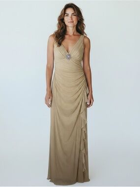 NWT VTG Betsy & Adam Fairy Chiffon Y2K Nude Ruffle Front Glitter Formal Dress